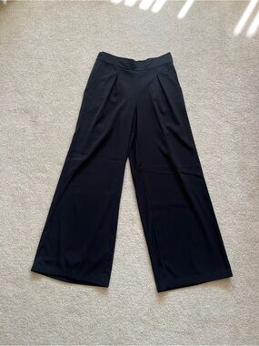 Wide Leg Black Pants, Large, Pleated, Pull Up, Stretchy Waist, Max Studio London